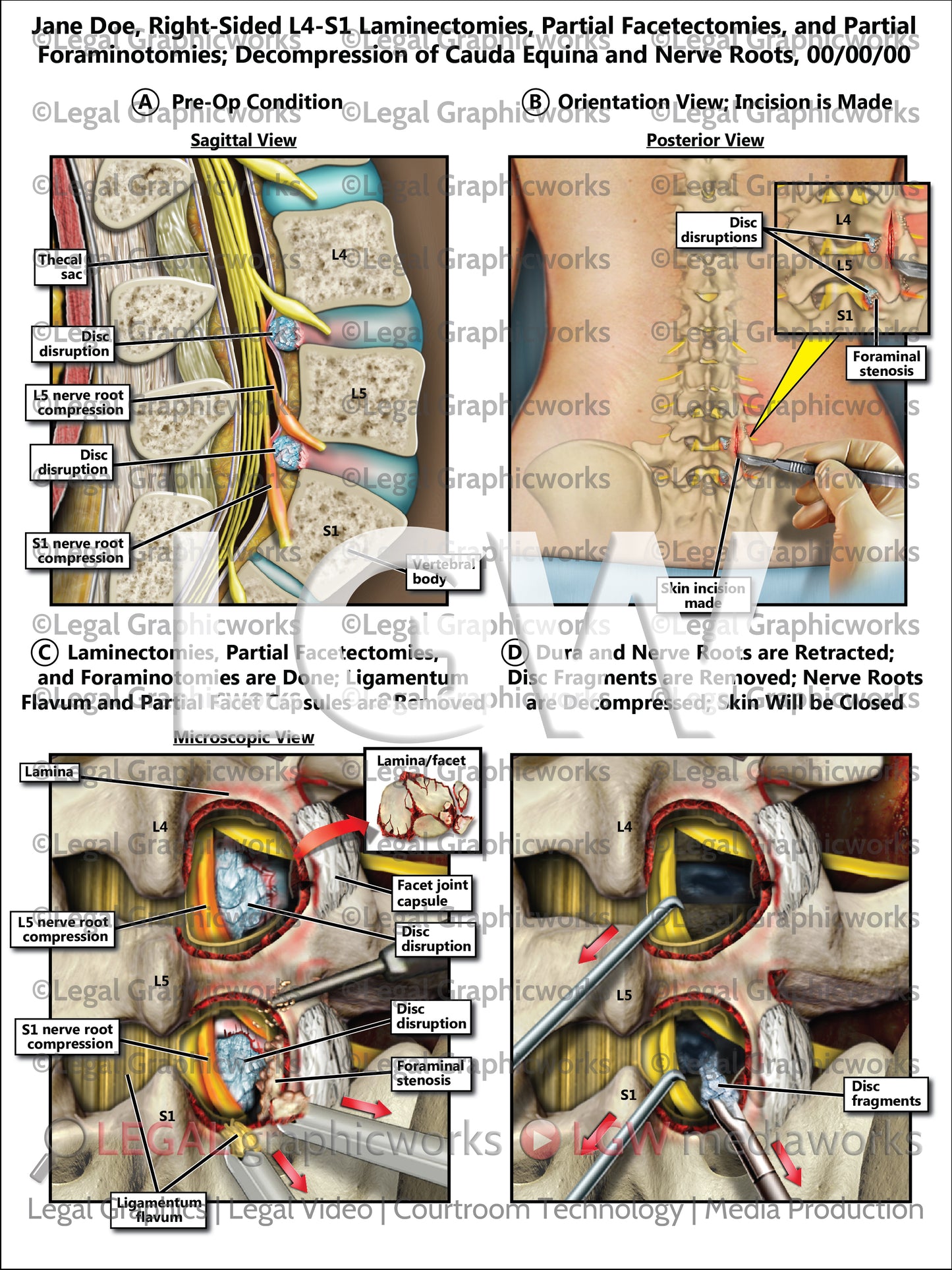 Right-Sided L4-S1 Laminectomies, Partial Facetectomies, and Partial Foraminotomies; Decompression of Cauda Equina and Nerve Roots
