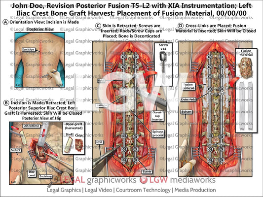 Revision Posterior Fusion T5-L2 with XIA Instrumentation; Left Iliac Crest Bone Graft Harvest; Placement of Fusion Material