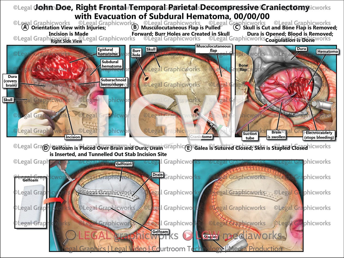 Right Frontal Temporal Parietal Decompressive Craniectomy with Evacuation of Subdural Hematoma