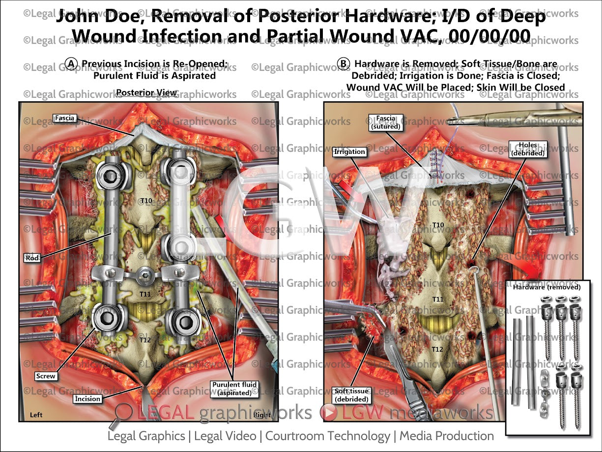 Removal of Posterior Hardware; I/D of Deep Wound Infection and Partial Wound VAC