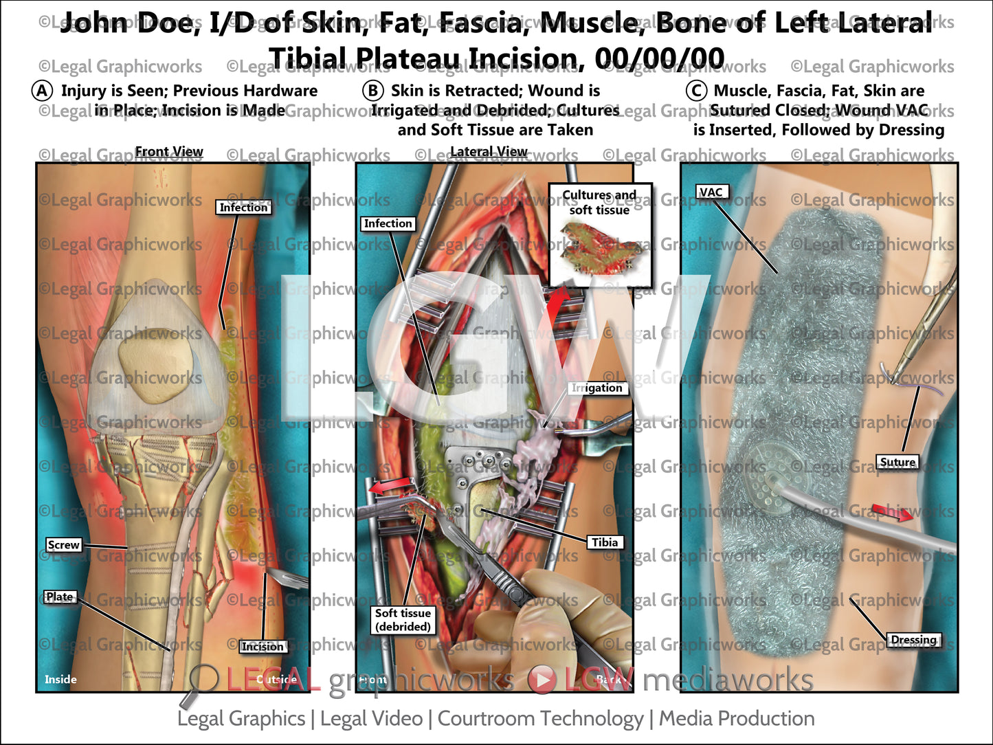 I/D of Skin, Fat, Fascia, Muscle, Bone of Left Lateral Tibial Plateau Incision