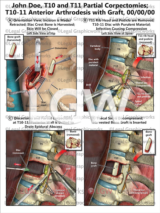 T10 and T11 Partial Corpectomies; T10-11 Anterior Arthrodesis with Graft