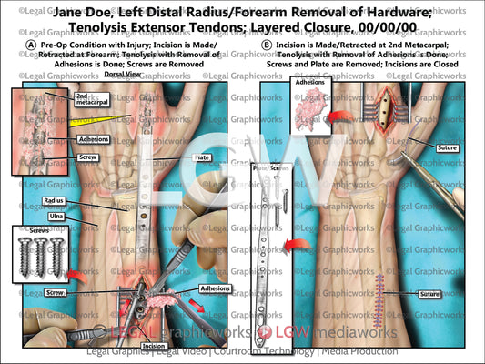 Left Distal Radius/Forearm Removal of Hardware; Tenolysis Extensor Tendons; Layered Closure