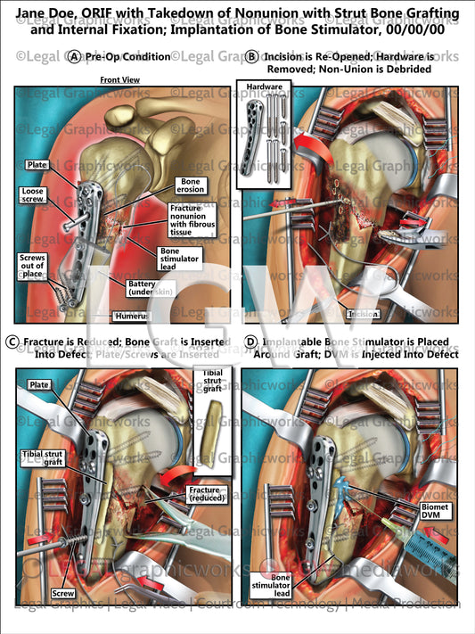 ORIF with Takedown of Nonunion with Strut Bone Grafting and Internal Fixation; Implantation of Bone Stimulator