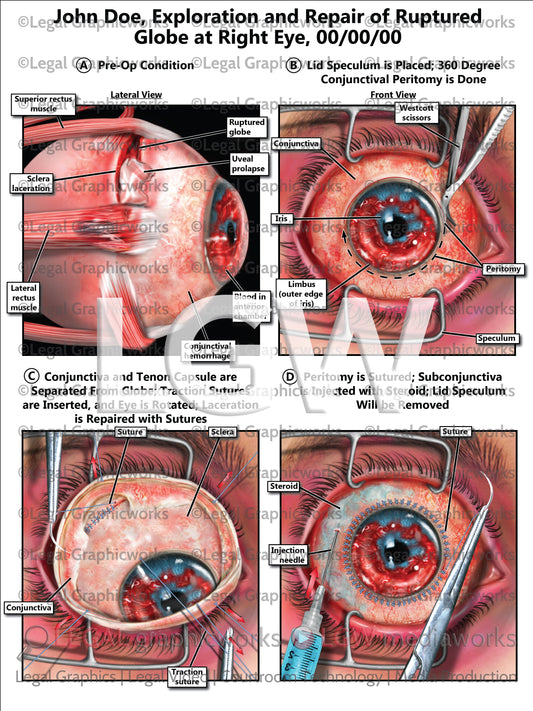Exploration and Repair of Ruptured Globe at Right Eye