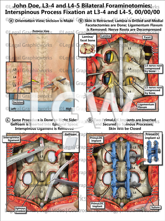 L3-4 and L4-5 Bilateral Foraminotomies; Interspinous Process Fixation at L3-4 and L4-5