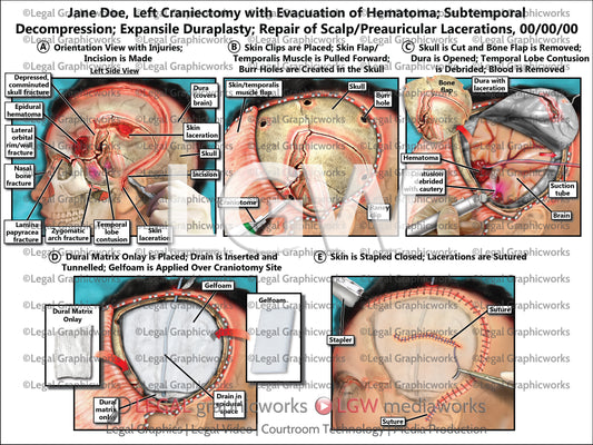 Left Craniectomy with Evacuation of Hematoma; Subtemporal Decompression; Expansile Duraplasty; Repair of Scalp/Preauricular Lacerations