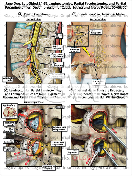 Left-Sided L4-S1 Laminectomies, Partial Facetectomies, and Partial Foraminotomies; Decompression of Cauda Equina and Nerve Roots