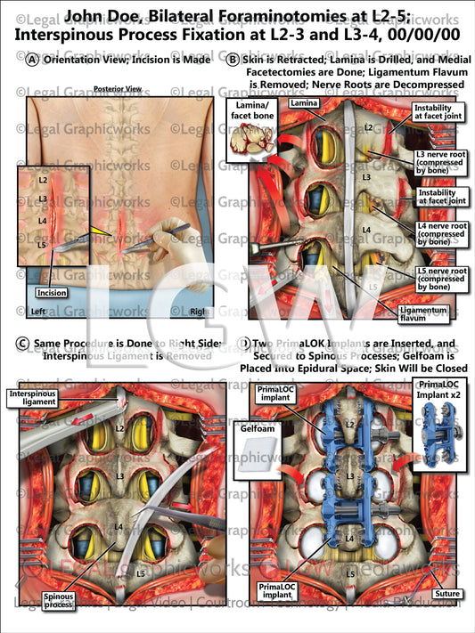 Bilateral Foraminotomies at L2-5; Interspinous Process Fixation at L2-3 and L3-4