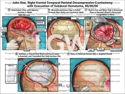 Right Frontal Temporal Parietal Decompressive Craniectomy with Evacuation of Subdural Hematoma