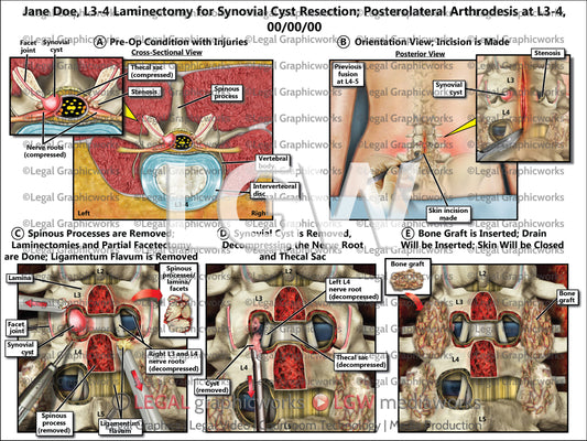 L3-4 Laminectomy for Synovial Cyst Resection; Posterolateral Arthrodesis at L3-4