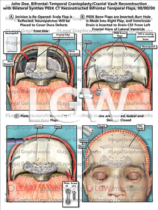 Bifrontal-Temporal Cranioplasty/Cranial Vault Reconstruction with Bilateral Synthes PEEK CT Reconstructed Bifrontal Temporal Flaps