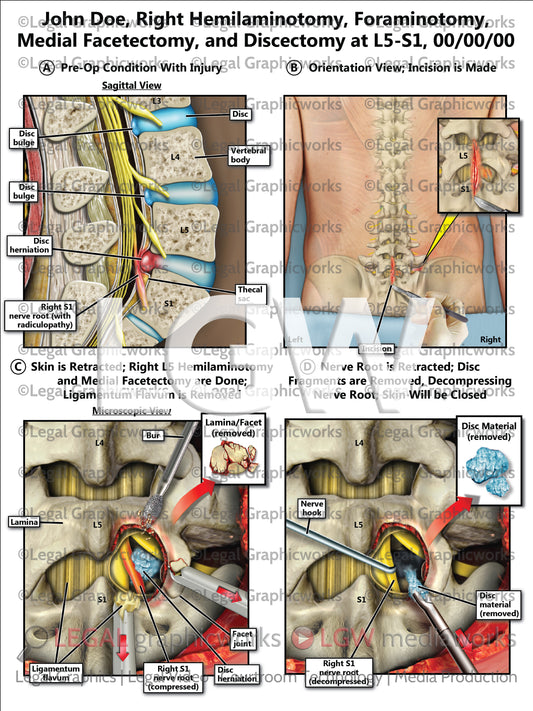 Right Hemilaminotomy, Foraminotomy, Medial Facetectomy, and Discectomy at L5-S1