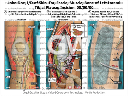 I/D of Skin, Fat, Fascia, Muscle, Bone of Left Lateral Tibial Plateau Incision