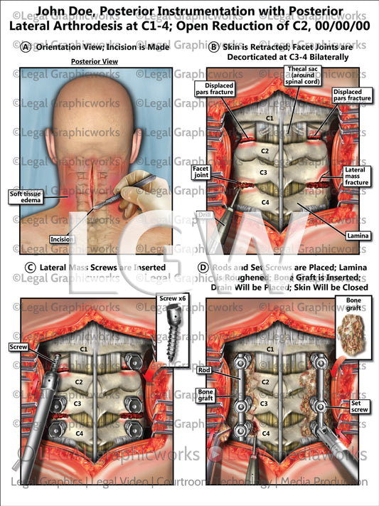 Posterior Instrumentation with Posterior Lateral Arthrodesis at C1-4; Open Reduction of C2
