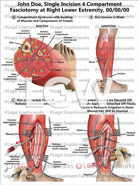 Single Incision 4 Compartment Fasciotomy at Right Lower Extremity