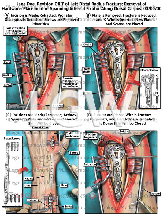 Revision ORIF of Left Distal Radius Fracture; Removal of Hardware; Placement of Spanning Internal Fixator Along Dorsal Carpus