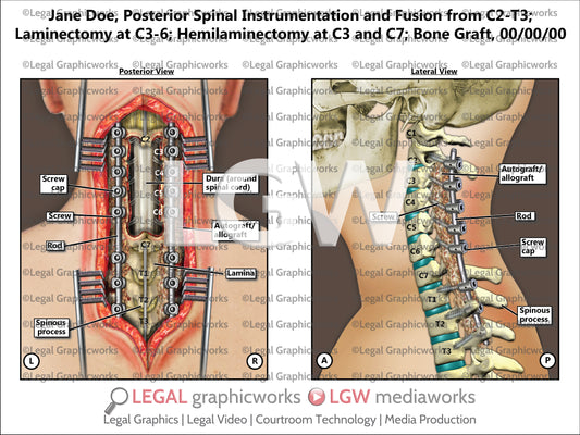 Posterior Spinal Instrumentation and Fusion from C2-T3; Laminectomy at C3-6; Hemilaminectomy at C3 and C7; Bone Graft
