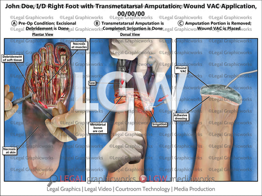 I/D Right Foot with Transmetatarsal Amputation; Wound VAC Application