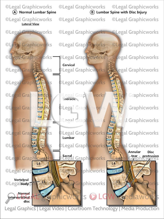 Normal Lumbar Spine vs. Lumbar Spine with Disc Injury