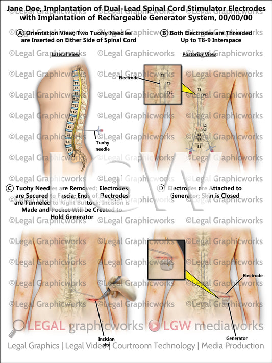 Implantation of Dual-Lead Spinal Cord Stimulator Electrodes with Implantation of Rechargeable Generator System